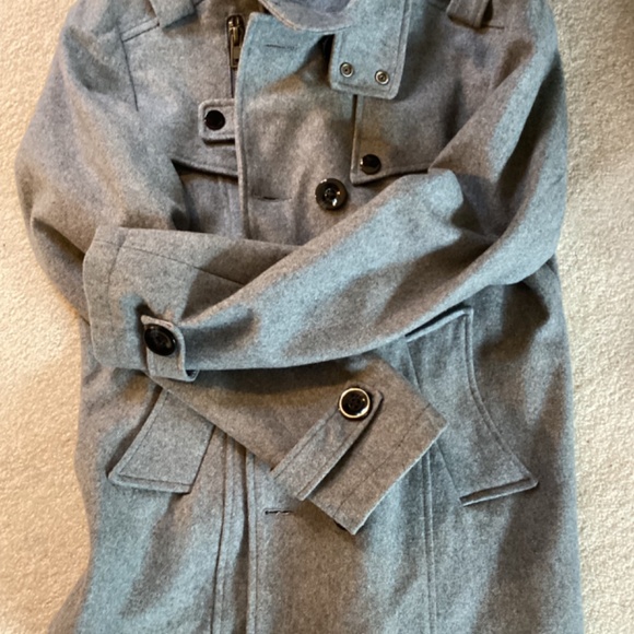 Wool Blend Gray Button Front Coat - Picture 9 of 11